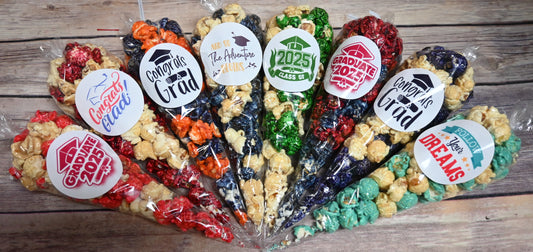 Graduation Popcorn Cone Pack of 12 - Please specify color, flavor is vanilla.
