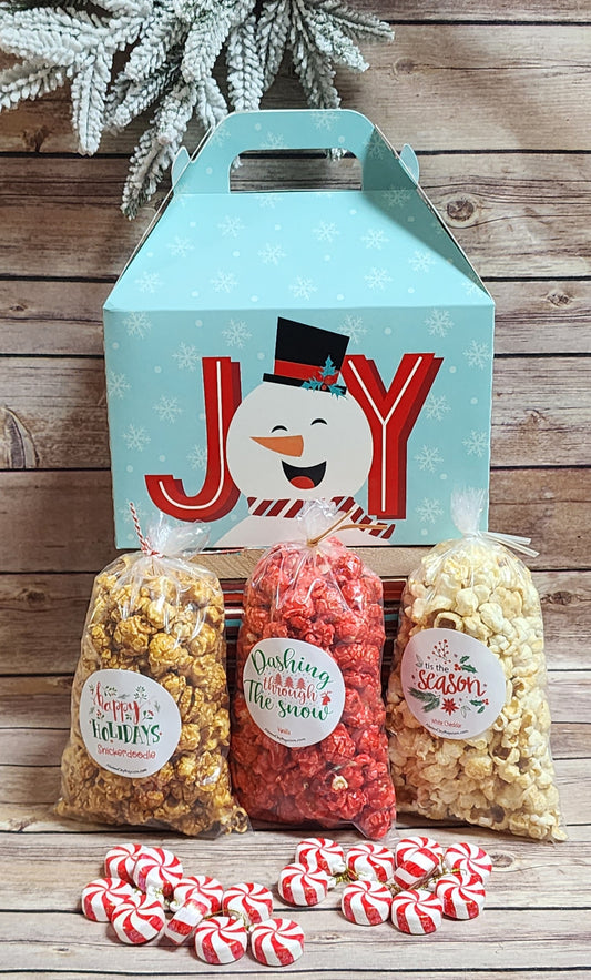 Holiday Joy Gable Box - 3 mini bags of gourmet popcorn