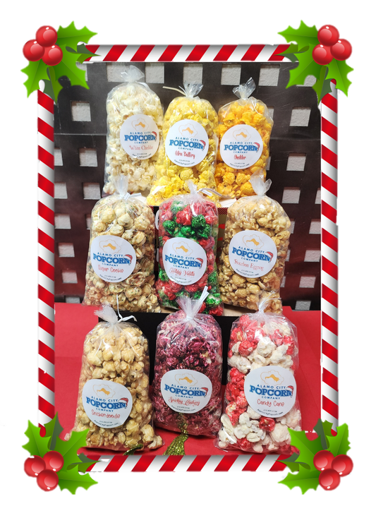 Small Holiday Popcorn Sampler Box- 9 Pack